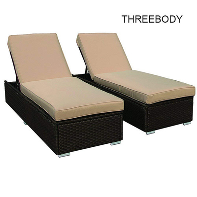 Brown Wicker Outdoor Patio Sectional Sofa Set , Modern Patio Furniture Beige Seat Lounge Chair