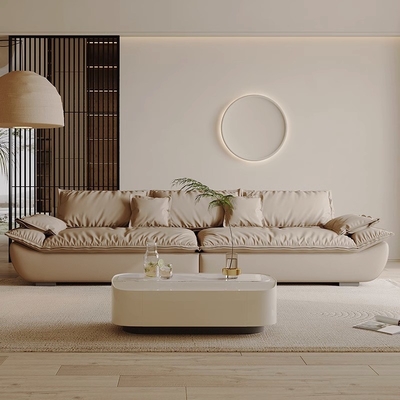 Oakland Sailboat Italian Cream Style First Layer Cowhide Living Room Sofa