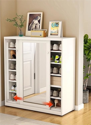 Large-Capacity Steel Shoe Storage Cabinet With Mirror Sliding Door For Home Entrance, Home Exterior Door, Elevator Aisle